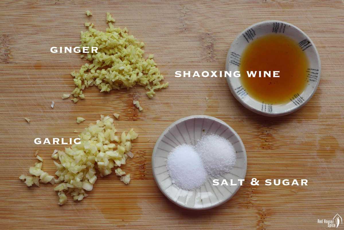 Four ingredients for stir-fried Chinese broccoli.