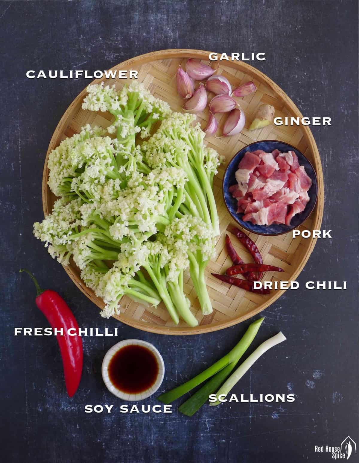 ingredients for making dry pot cauliflower
