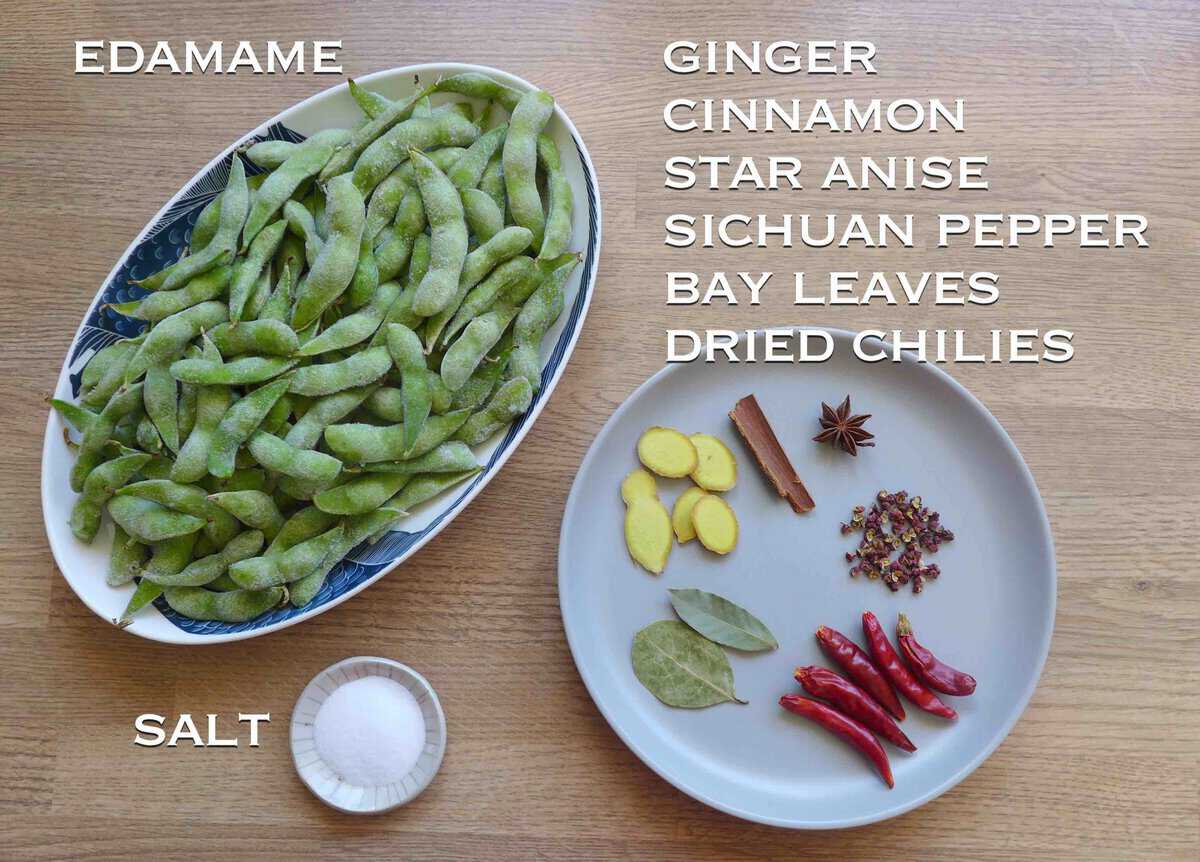 raw edamame with salt and spices.