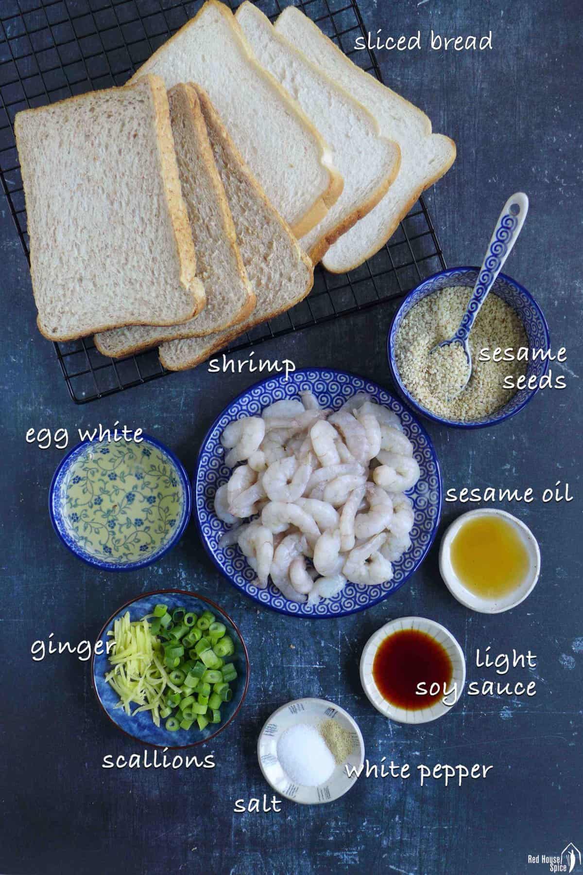 all the ingredients for making shrimp toast.
