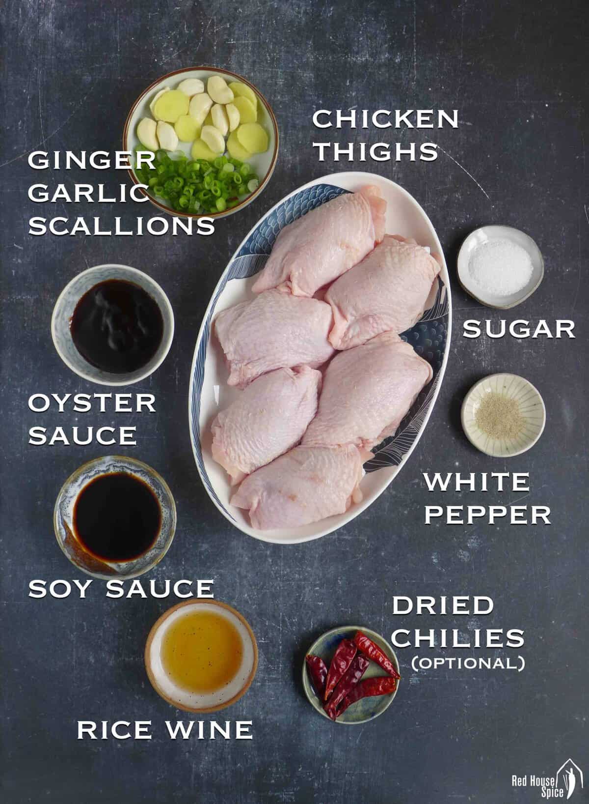ingredients for making chinese oyster sauce chicken.