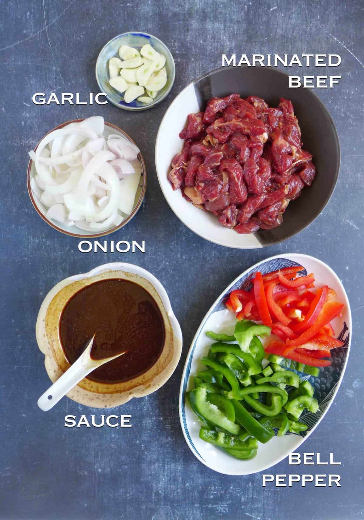 ingredients for pepper steak.