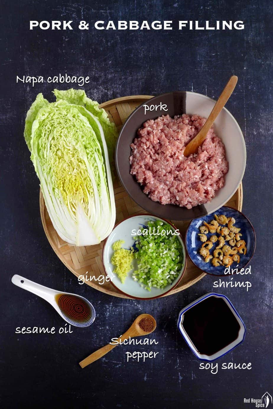 ingredients for making pork cabbage dumpling filling