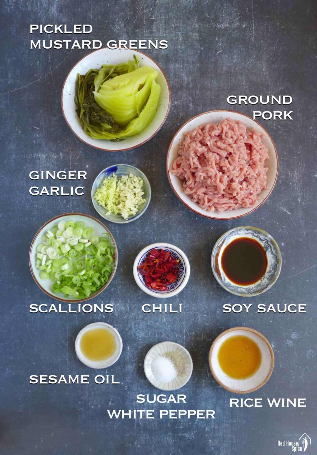 ingredients for making pork and sour vegetable stir-fry.