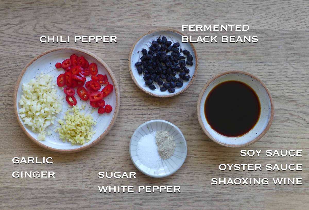 ingredients for seasoning dim sum style steamed ribs.