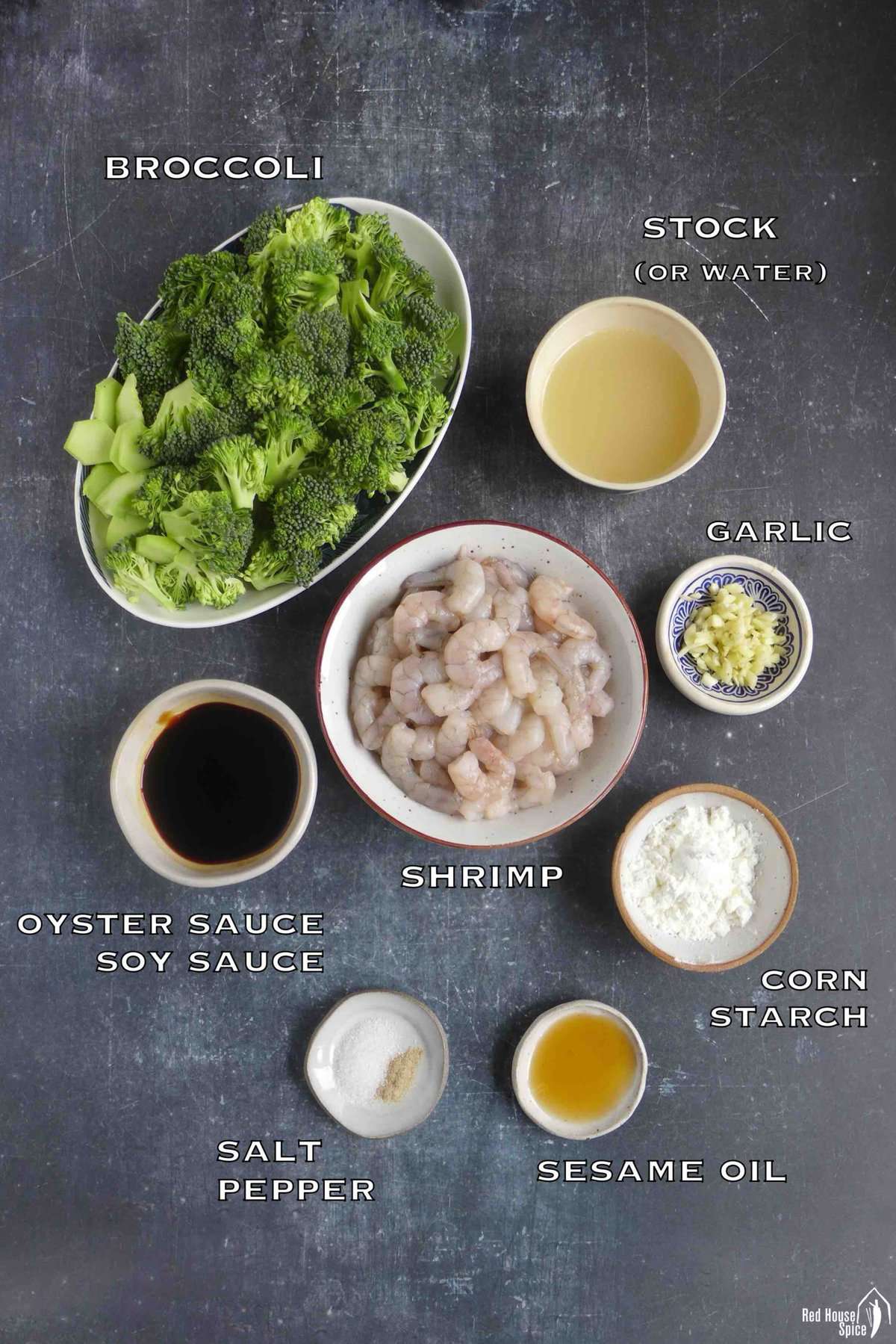 ingredients for making shrimp and broccoli.