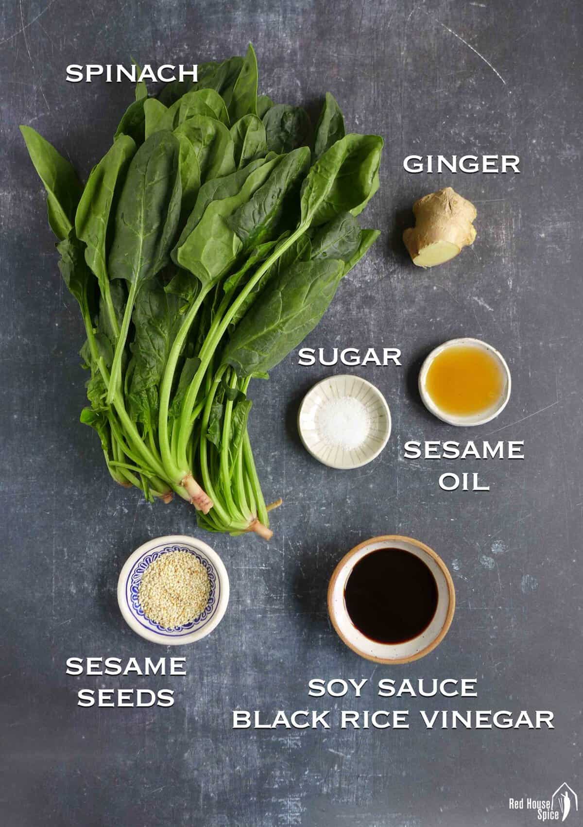 ingredients for making spinach salad.