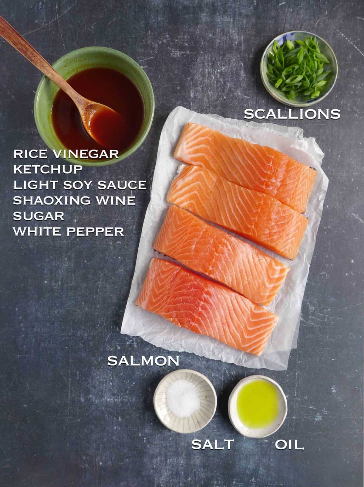 ingredients for making sweet and sour salmon.