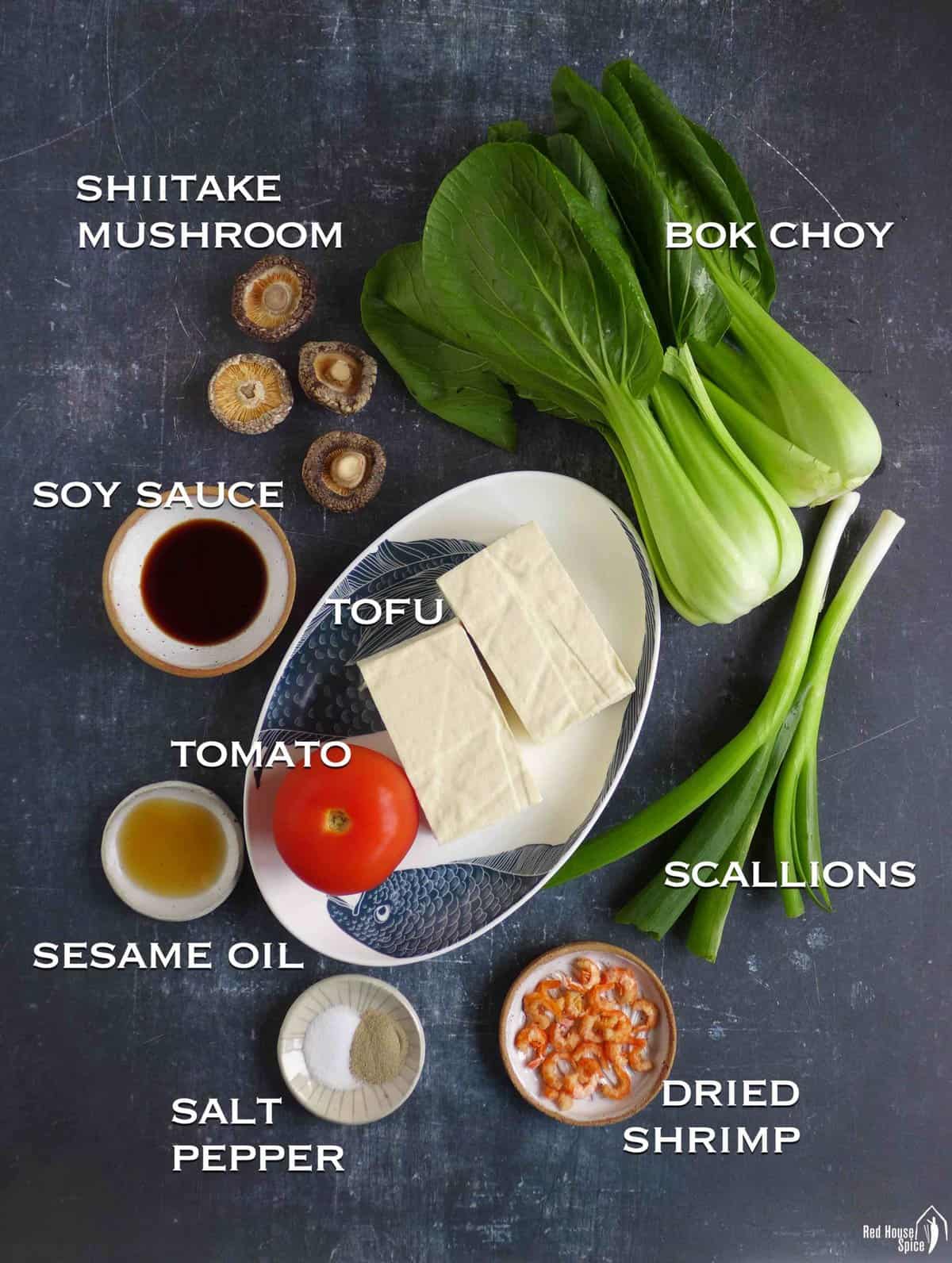 ingredients for making tofu & vegetable soup.