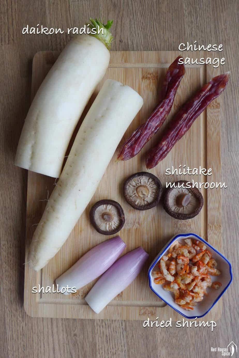 Ingredients for making Chinese turnip cake