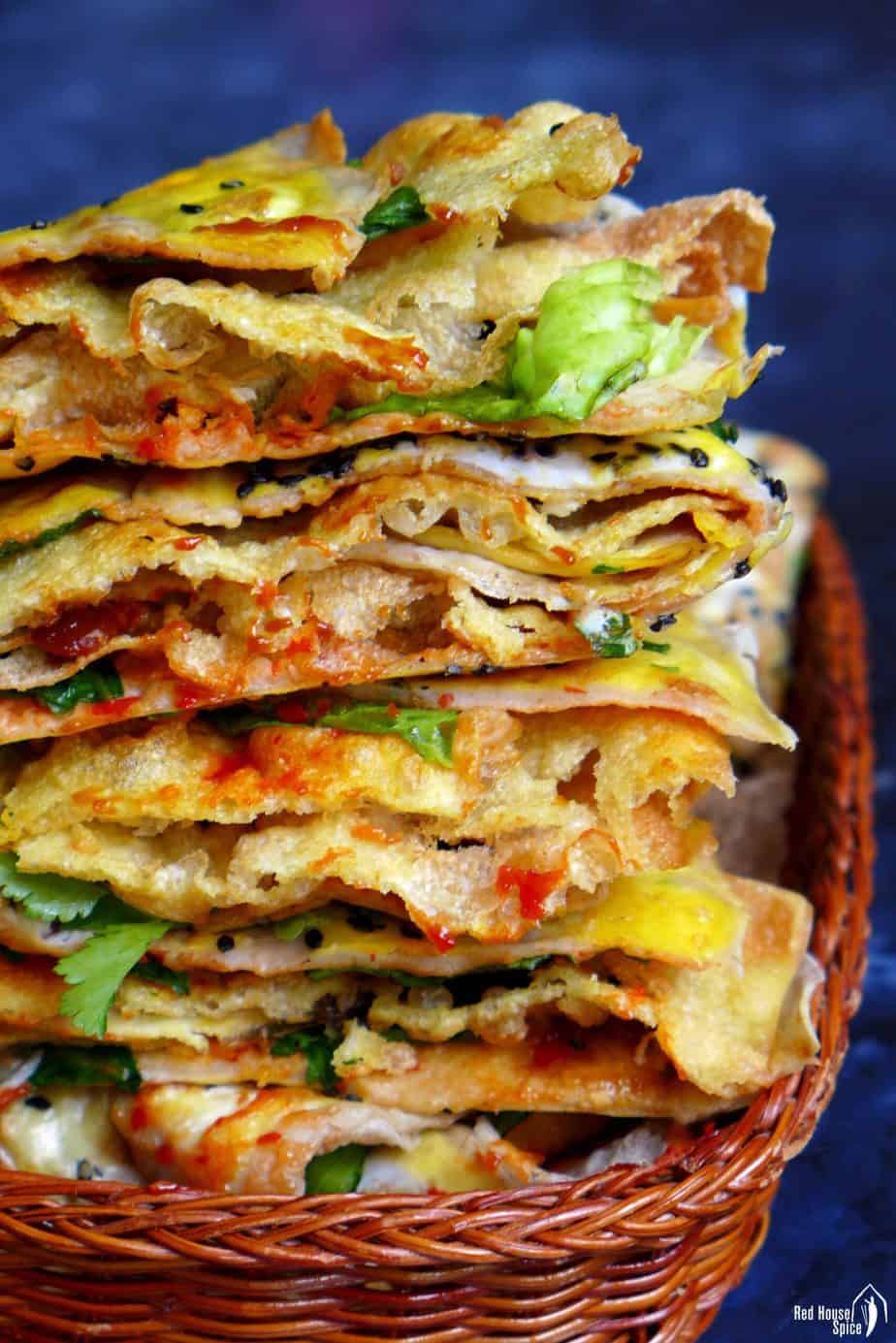 A pile of Jian Bing, Chinese crepes