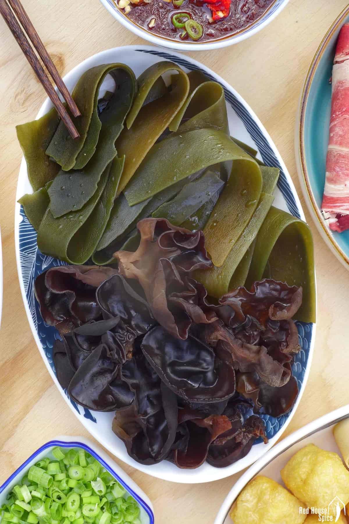 rehydrated kelp and wood ear mushroom