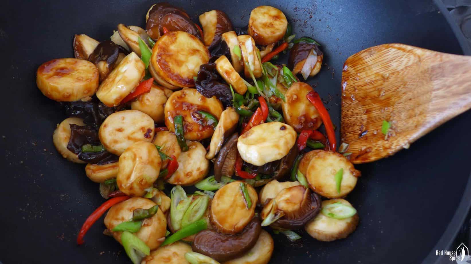 Mushroom fried in a wok