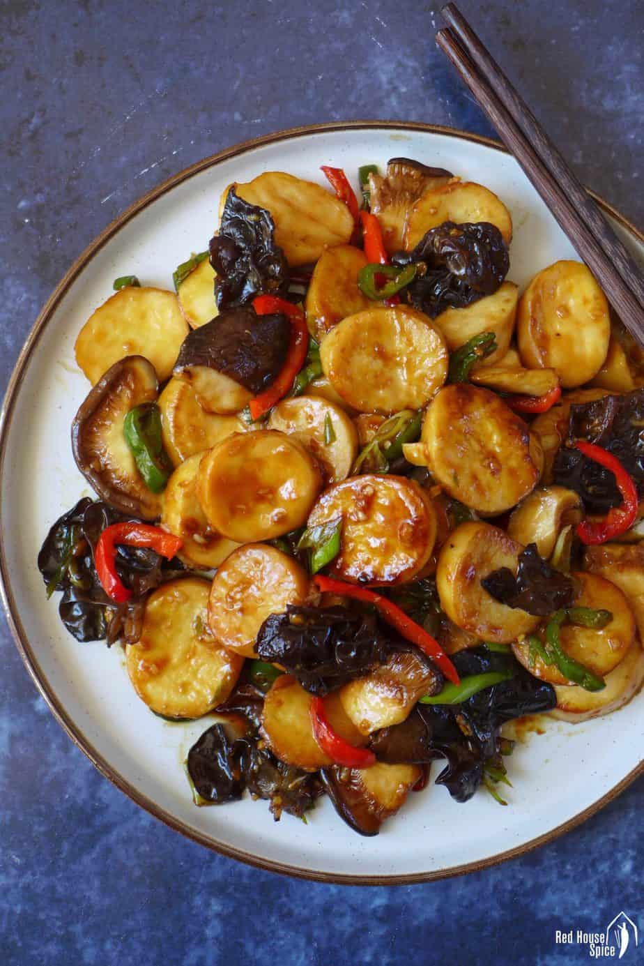 King oyster mushroom stir-fry with garlic sauce