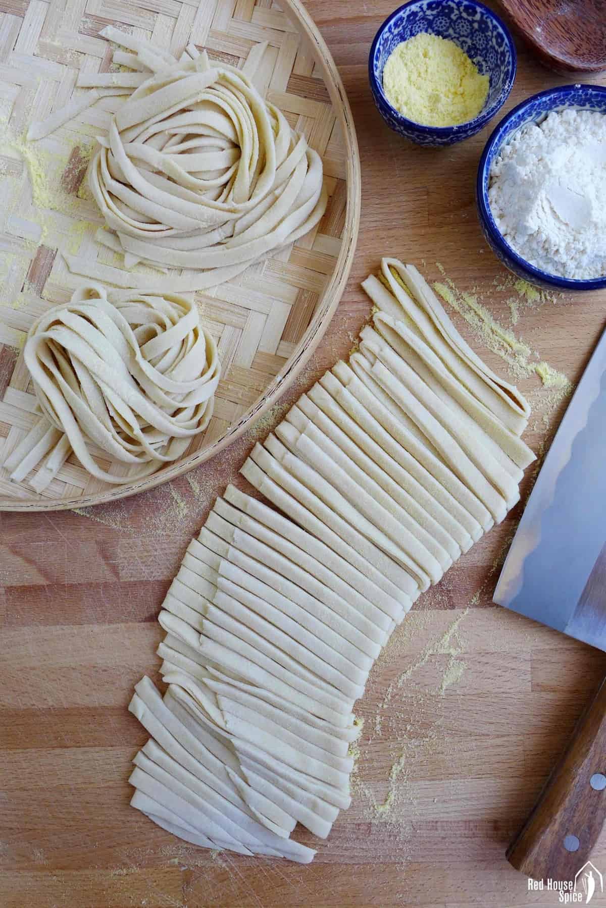 Chinese homemade noodles cut by a cleaver