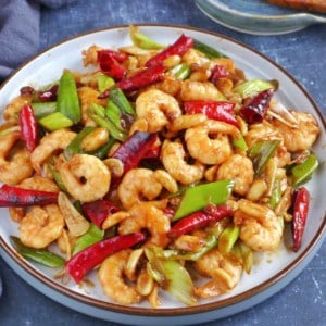 Kung Pao Shrimp in a plate.