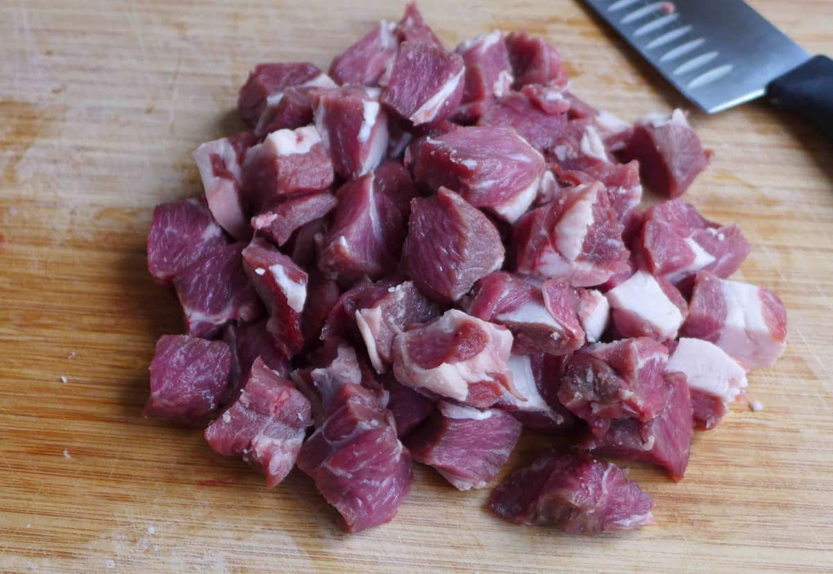 lamb cut into cubes.