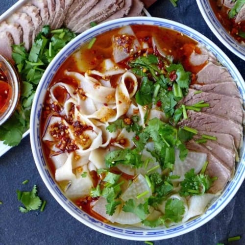 beef noodle soup with chilli oil