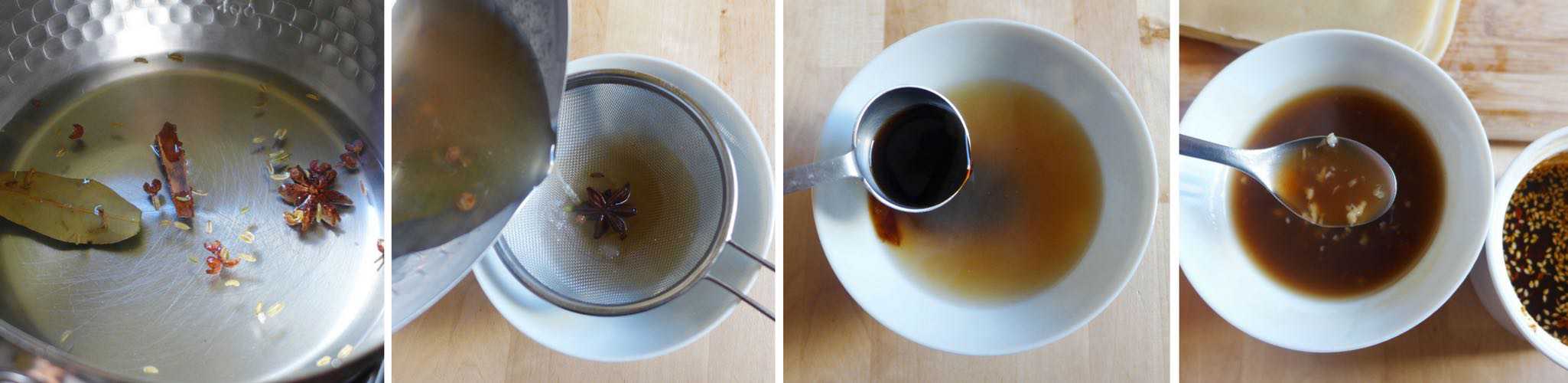 Step by step photos on how to make spiced water for Liang Pi, Cold skin noodles.