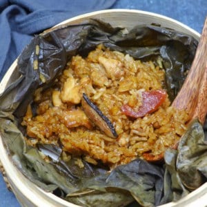 Lo Mai Gai in a small steamer basket.