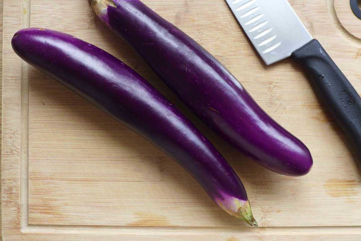 two long chinese eggplants.