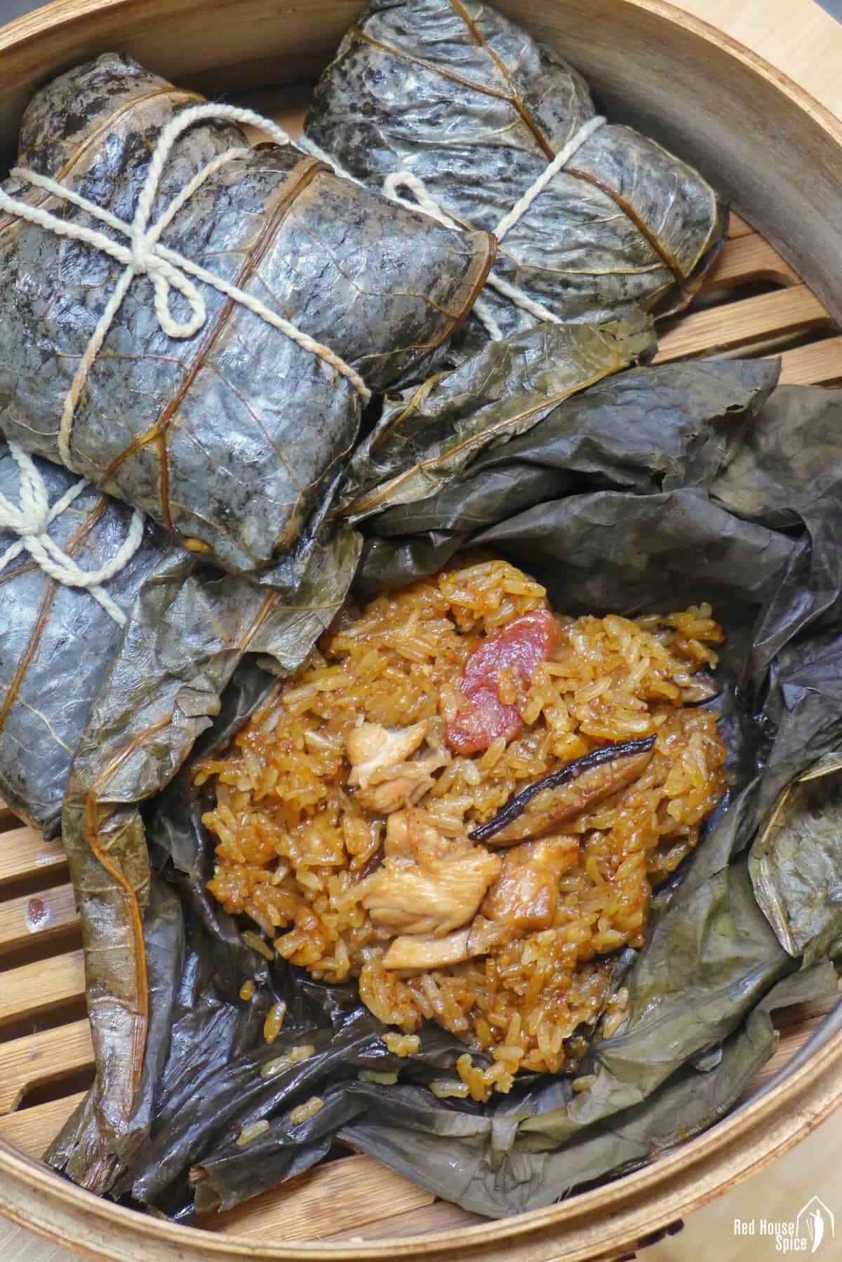 wrapped Lo Mai Gai and opened Lo Mai Gai.
