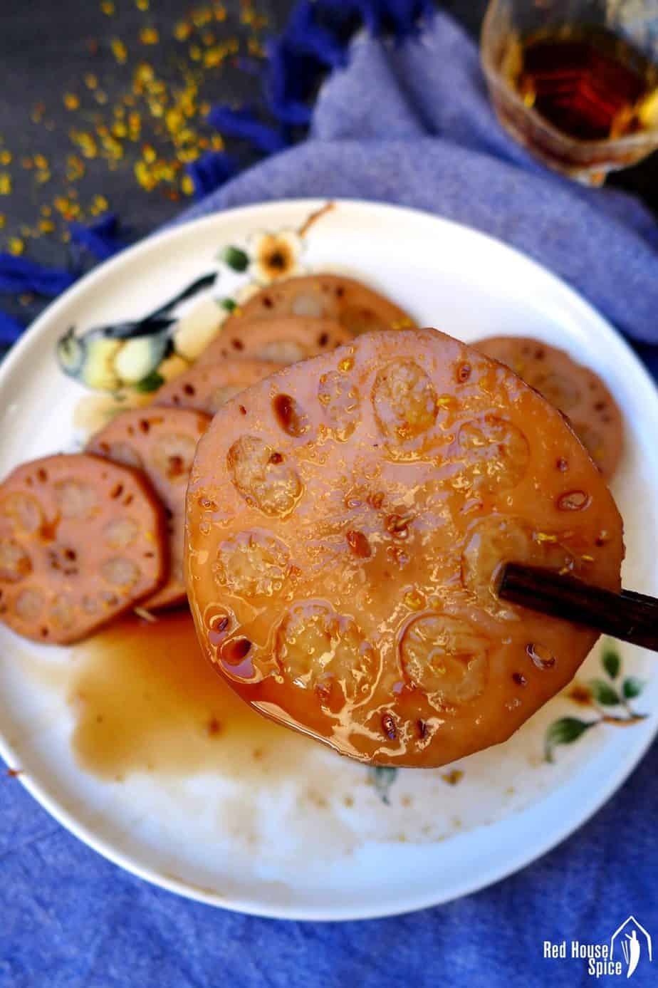 A piece of lotus root with sticky rice
