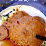 A slice of sweet lotus root stuffed with sticky rice