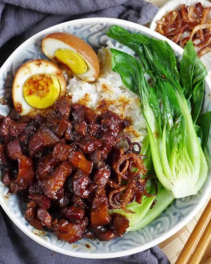 Taiwanese Lu Rou Fan with blanched Bok Choy