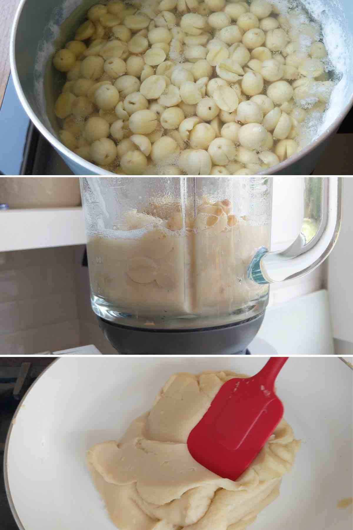 Making lotus seed paste.