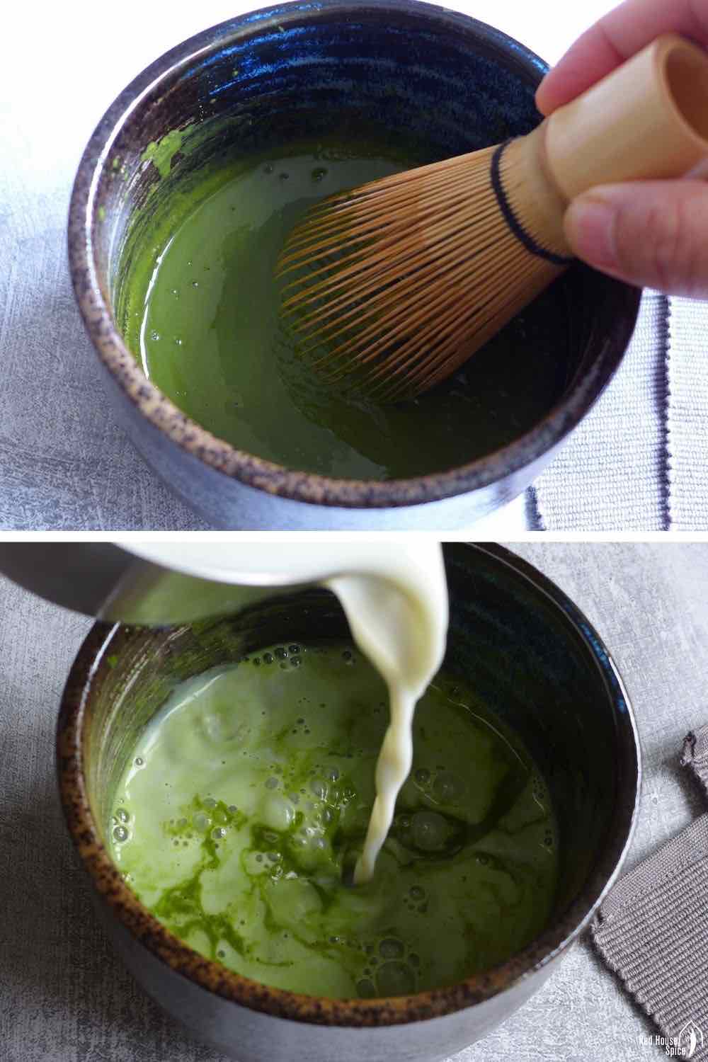 making matcha milk tea