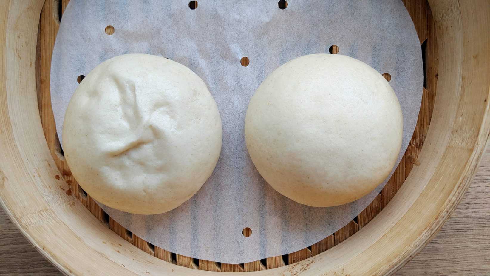 One smooth Mantou & one wrinkled Mantou