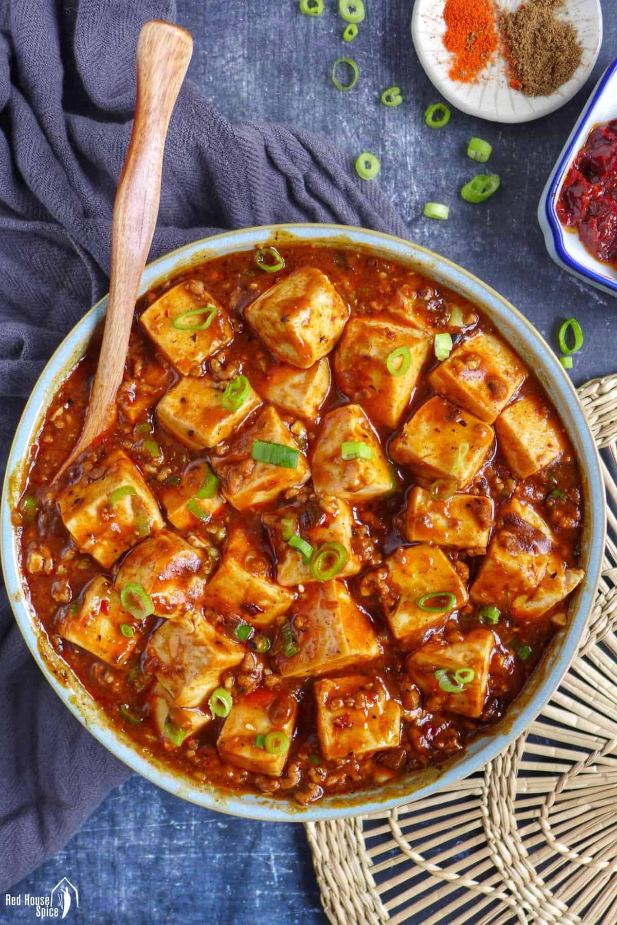 a plate of Chinese Mapo tofu