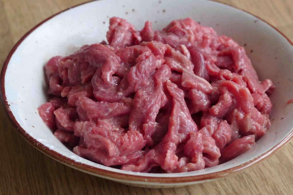 marinated beef strips.