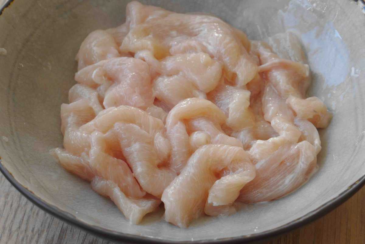 marinated chicken slices.
