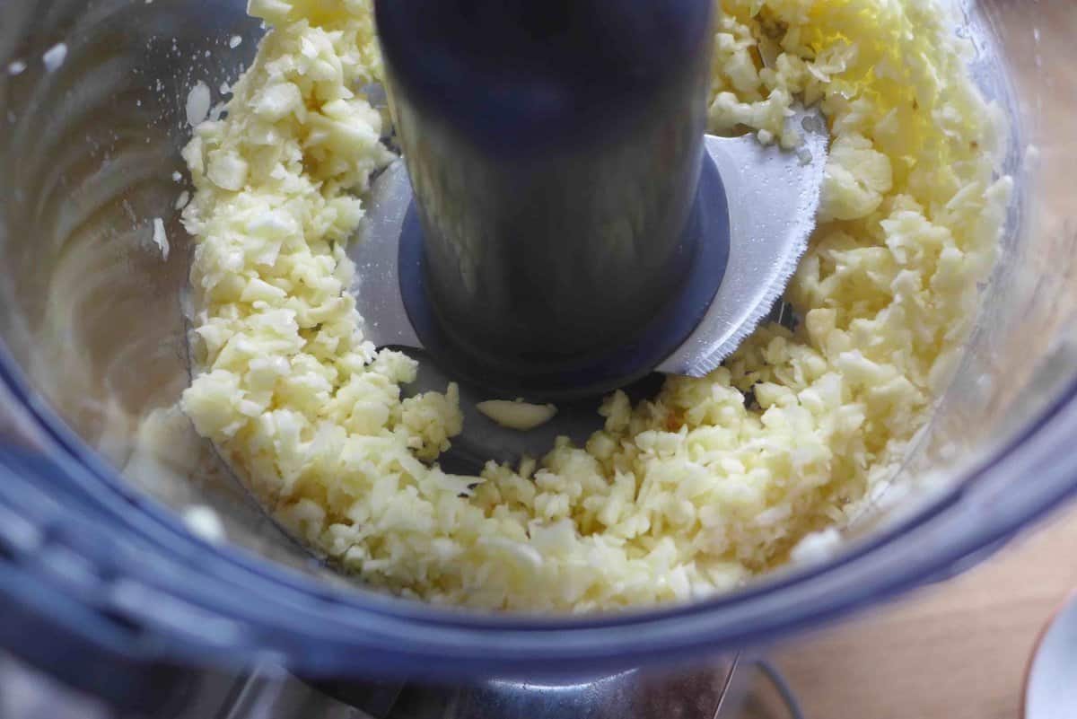 minced garlic in a food processor.