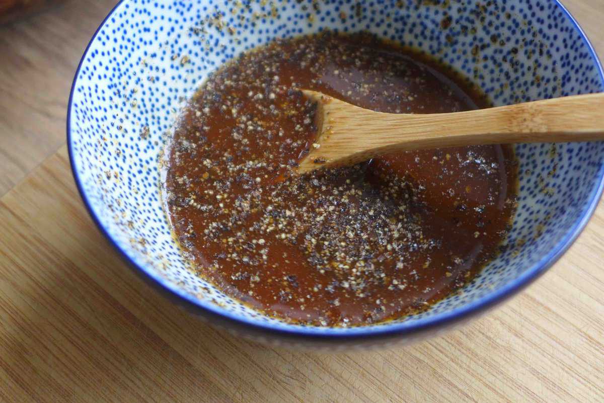 mixing sauce in a bowl