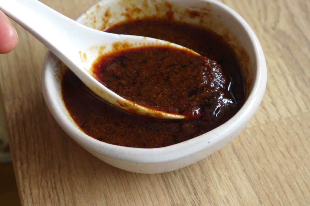 mixing sauce.