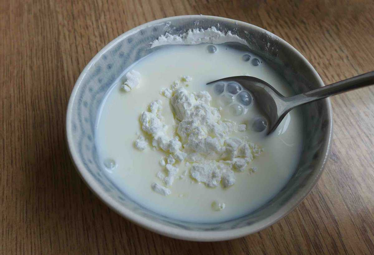 mixing cornstarch with milk.