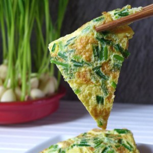 omelette with home grown garlic sprouts