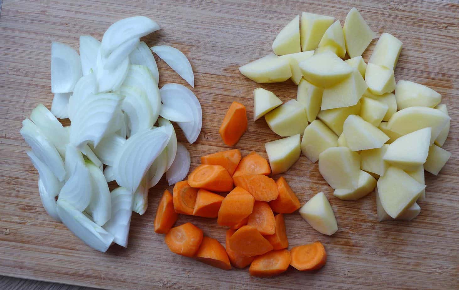 chopped potato, carrot and sliced onion