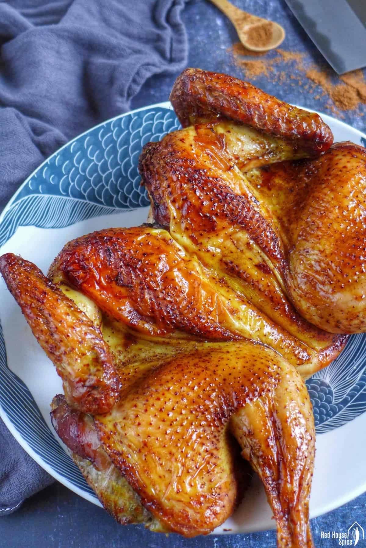 A butterflied roast five spice chicken
