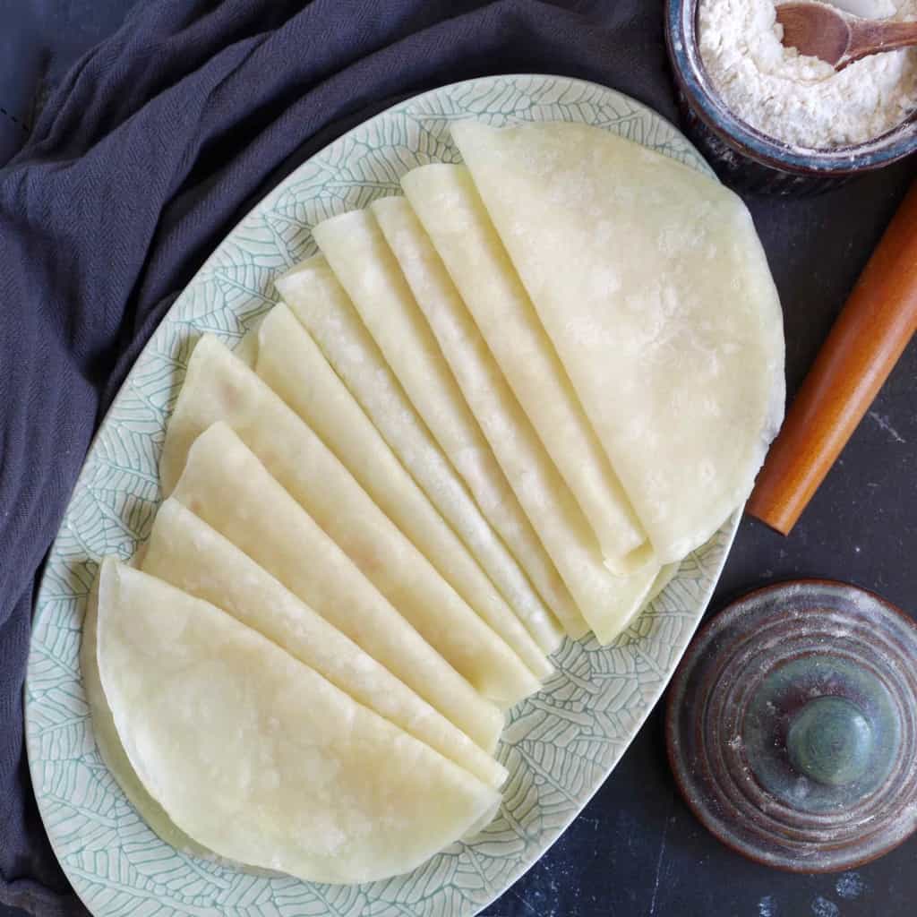 Peking duck pancakes folded in halves