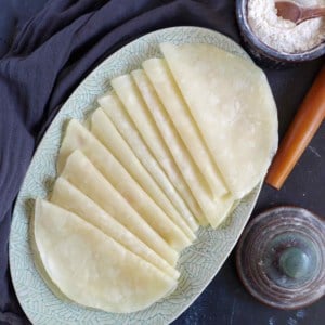Peking duck pancakes folded in halves