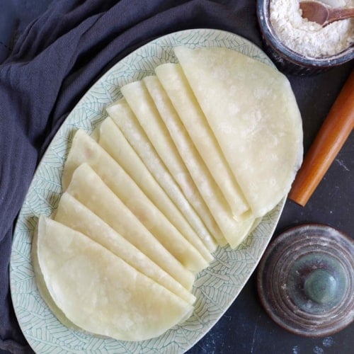 Peking duck pancakes folded in halves