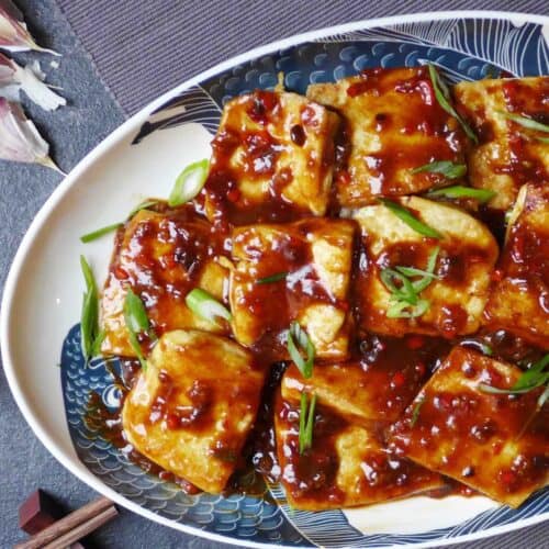 Pan fried tofu with garlic sauce