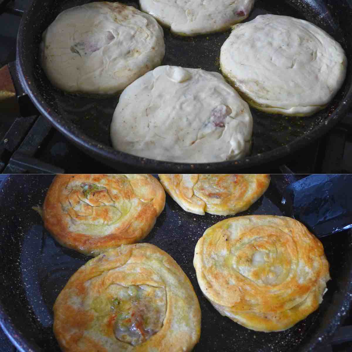 pan-frying flatbread.