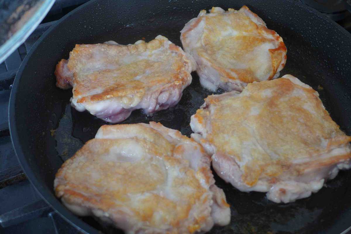 frying chicken chops with skin on.