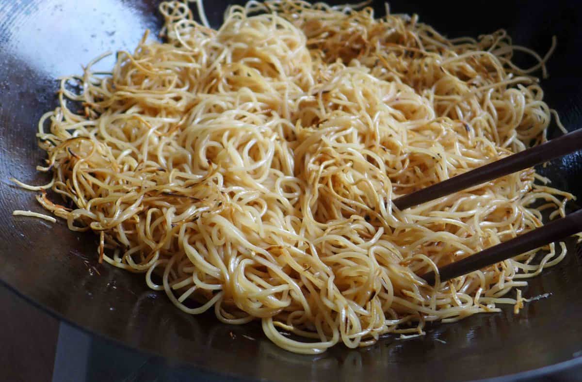 pan-frying egg noodles.