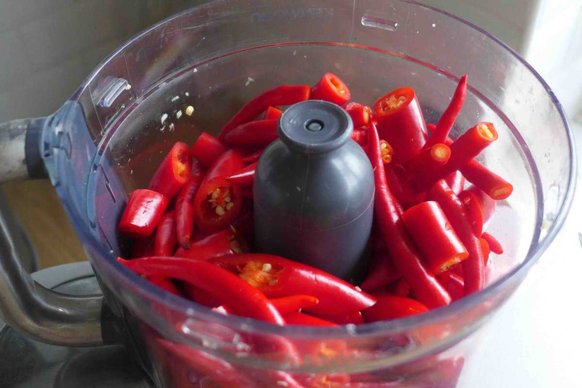 fresh chili in a food processor.